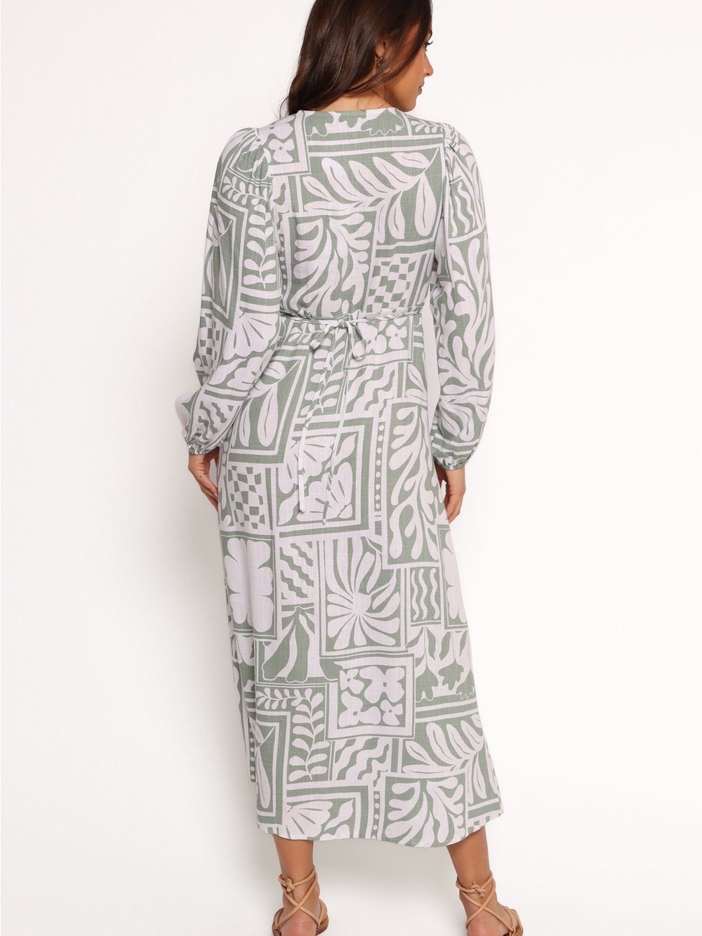 Petal & Pup Kolby Long Sleeve Midi Dress Light Green & White Printed Maxi Dress - Picture 7 of 11